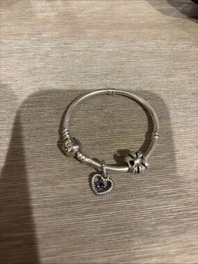 Pandora Silver Bracelet with Purple Heart Dangle